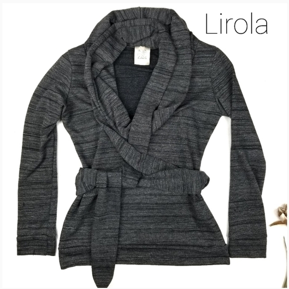Lirola Grey Cowl Neck Sweater w/ Built in Scarf Sash Belt Sz Small - Picture 1 of 8